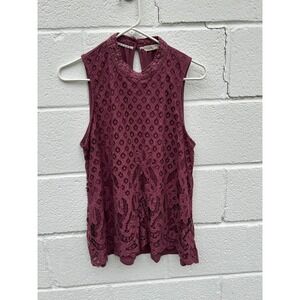 Rewind Juniors Sleeveless Top Light Burgandy. Lined. Cotton. Lace. Mock Neck XXL